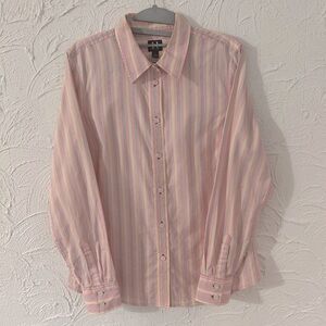 Tommy Hilfiger Ladies Pink Striped 100% Cotton Button Down Shirt Size Medium